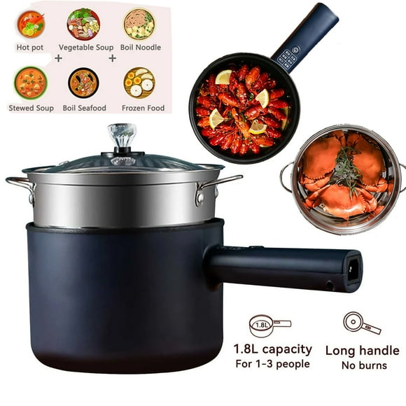 FAMKIT Electric Hot Pot with Steamer, 1.8L Non-Stick Multifunctional Portable Rapid Cooker, Adjustable Mode, for Noodles Soup Egg Rice Oatmeal Dorm Room Essentials, Blue