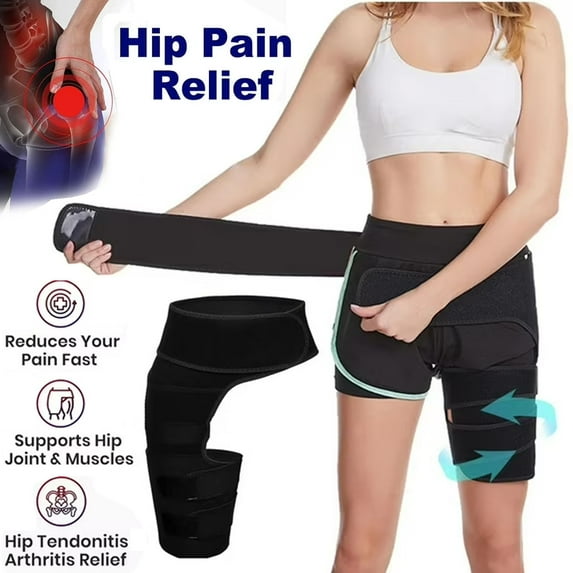 FAMKIT Hip Brace, Adjustable Thigh Compression Sleeve, Sciatica Nerve Pain Relief & Muscles Suppor & Groin Wrap Brace Pulled, for Men Women, Black