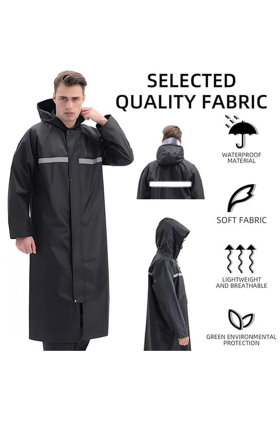 Long Rain Jacket, Waterproof Raincoat with Hood and Reflective Strip, Men's Lightweight Reusable Loose Rainwear for Adult Rainday Outdoor Activity, Universal