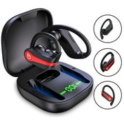 FAMKIT Wireless Earbuds, Bluetooth 5.3 Headphones with 500mAh Charging Case, IPX7 Waterproof Over-Ear Earphones with Earhooks Built-in Microphone Earbuds for Sports Running Workout