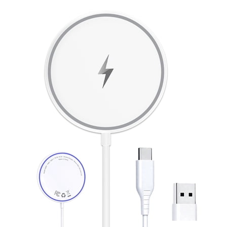 Famoo Magnetic Wireless Charger Pad for iPhone 17 16 15 14 13 12 Pro Max Plus, 15W Fast Charging Station Compatible with Mag-Safe Case & AirPods Pro 3 2, USB-C Cable Included, White