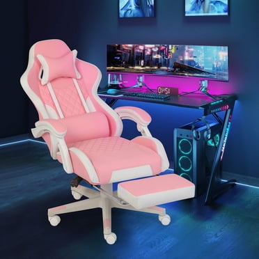 FAMOYI Gaming Chairs with Footrest, Leather Adjustable Swivel Reclining with Headrest and Lumbar Support