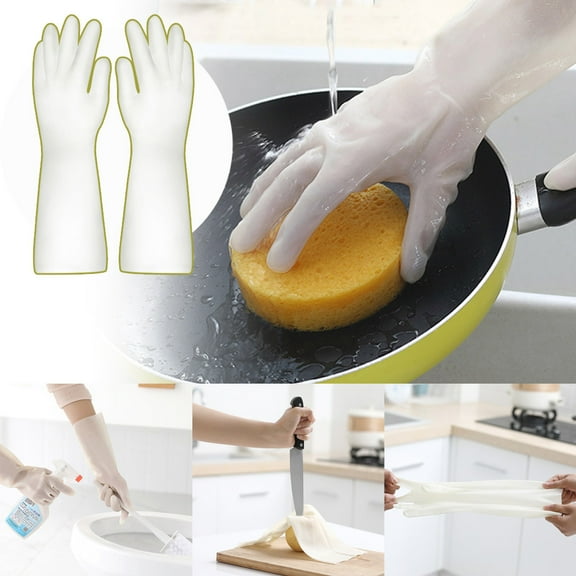 FAMTKT 1 Pairs White Nitrile Puncture Proof Rubber Gloves Cleaning Gloves Reusable Household Kitchen Dishwashing Heavy Duty Gloves Latex Gloves Can Resist Harmful Chemicals Gloves