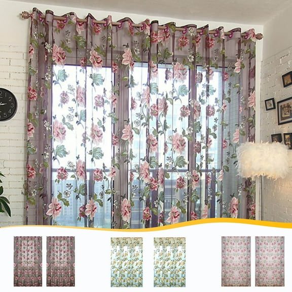 FAMTKT 2pcs Curtain Decorative for Glass Door Stylish Bedroom Peony Curtain Gauze With Hanging Lace Curtain French Window Transparent 39.37x78.74 Inchs Bedroom Curtains