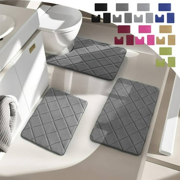 FAMTKT 3 Piece Bathroom Rug Set Includes Bath Rug, Contour Mat and Toilet Lid Cover Super Soft Non Slip Bathtub Carpet and Absorbent Bath Mat Plush Bath Mat for Bathroom, Black on Clearance