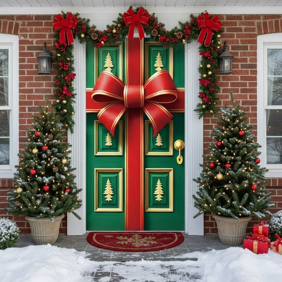 FAMTKT 35x71" Christmas Door Cover Christmas Door Curtain Christmas Day Door Covers Curtain Holiday Festival Party Decoration