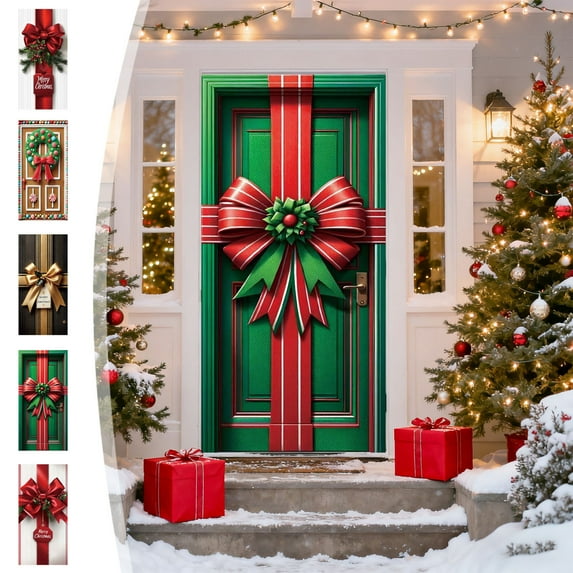 FAMTKT 35x71" Christmas Door Cover Christmas Door Curtain Christmas Day Door Covers Curtain Holiday Festival Party Decoration