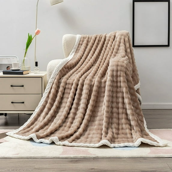 FAMTKT 39.37x27.55in Fleece Throw Blanket for Couch Soft Warm Fluffys Cream Solid ColorBlanket Decorative and Giftable Striped Blankets
