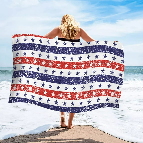 FAMTKT 4th of July Microfiber Beach Towel Super Lightweight Colorful Bath Towels Sandproof Beach Blanket Multi-purpose Towels for Travel Swimming Pool 27x55 Inch