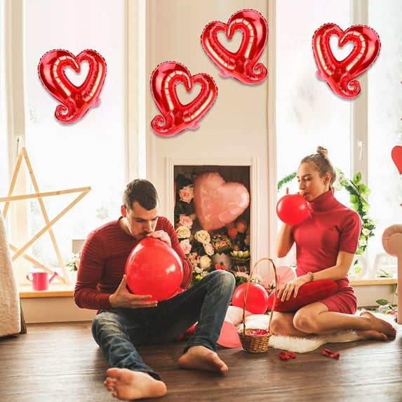 FAMTKT 50Pcs Heart Balloons for Valentines Day Decor Accessories, 18in Large Heart Balloons Heart-shaped Aluminum Film Wedding Decoration for Romantic Night Weddig Bridal Party Decorations
