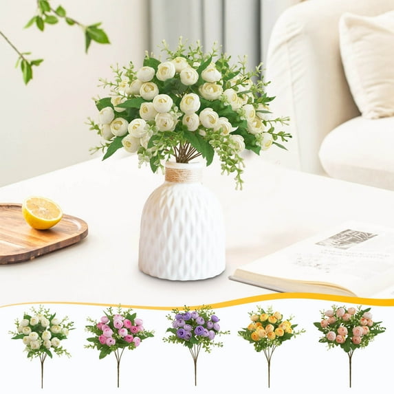 FAMTKT Artificial Flowers Simulated Wedding Flowers Lofty Consort's Tea Buds Silk Flower Decorations Reusable Bouquet for Home Party Office Wedding Reunite Reception Table Decoration