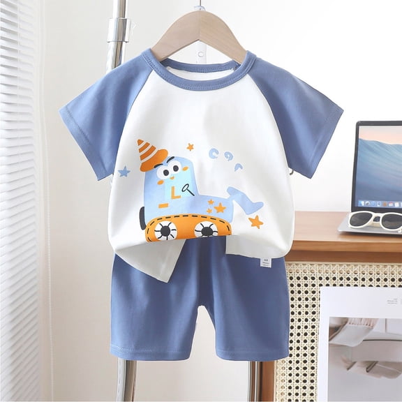 FAMTKT Baby Boy Clothes Baby Summer Boy Cute Printed Round Neck Short Sleeve Shorts Set Two Piece Summer Sets