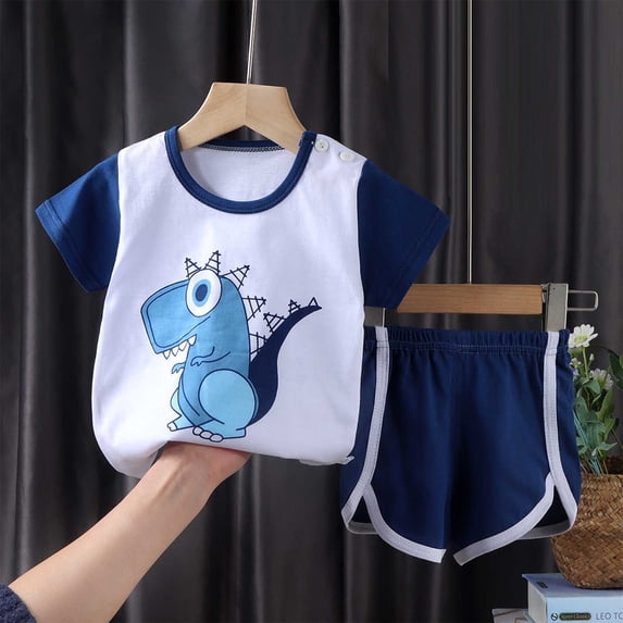 FAMTKT Baby Boy Clothes Two Piece Summer Sets Baby Summer Boy Cute Printed Round Neck Short Sleeve Shorts Set Summer Savings Clearance