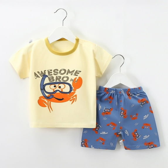 FAMTKT Baby Boy Clothes Two Piece Summer Sets Baby Summer Cute Printed Round Neck Short Sleeve Shorts Set