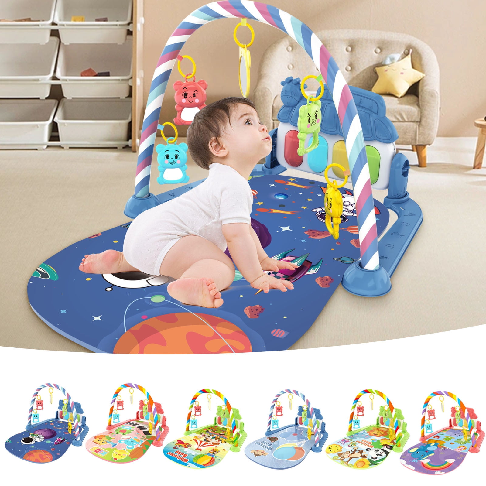FAMTKT Baby Gym Play Mat Play Piano Gym Activity Mat with Music Play Mat for with 5 Linkable Toys 28.3x18.5in Baby Activity Mat Birthday Toy Play Mat on Clearance Walmart Business