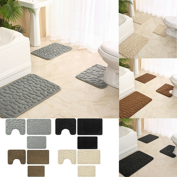 FAMTKT Bathroom Rug Set Of 3 Memory Foam Bath Mat Toilet Mat Soft Absorbent Thick Rug Non-Slip Backing Universal Machine Washable