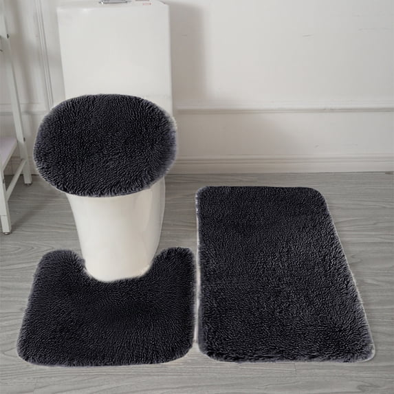 FAMTKT Bathroom Rugs Sets 3 Piece Includes Bath Rug(15.7"x 23.6"), Contour Mat(15.7"x 14.9"), and Toilet Lid Cover(15.7"x 19.6") for Bathroom, Tub, Shower, Solid Color Bathroom Toilet Floor Mat