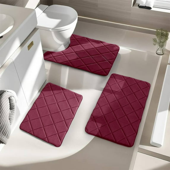 FAMTKT Bathroom Rugs Sets 3 Piece Includes Bath Rug, Contour Mat and Toilet Lid Cover Super Soft Non Slip Bathtub Carpet And Absorbent Bath Mat, Hot Pink