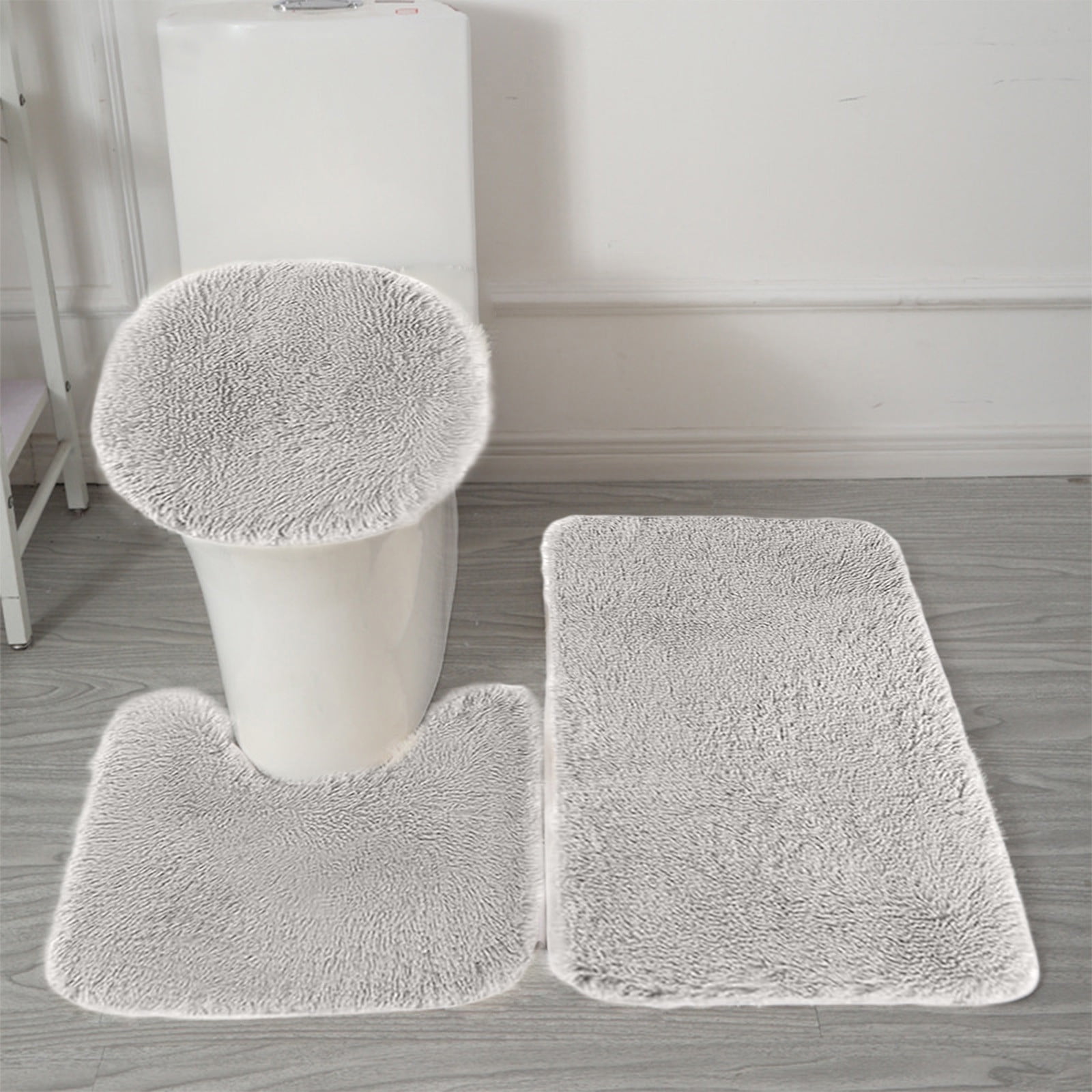 FAMTKT Bathroom Rugs Set 3 Piece, Gray Velvet Bath Mats, Non-Slip ...