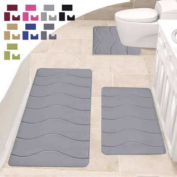 FAMTKT Bathroom Rugs Sets 3 Piece Solid Color Bath Mats for Bathroom Toilet Mats Universal Soft Comfortable Water Absorption Non-slip Thick Machine Washable Easier to Dry