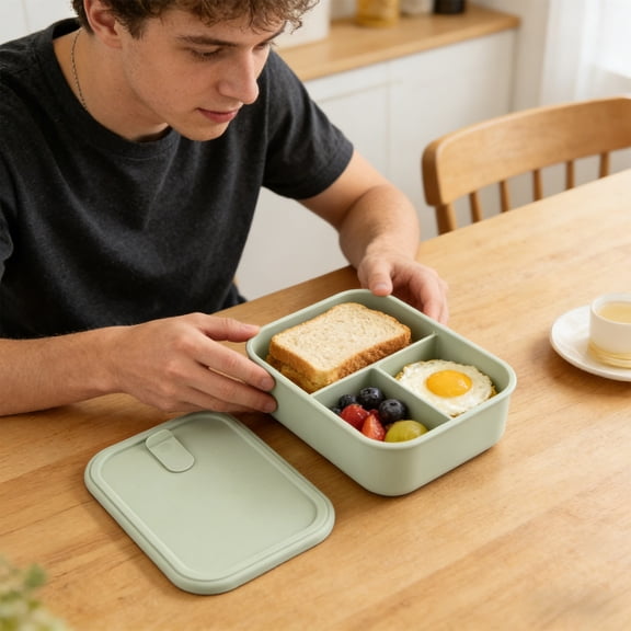 FAMTKT Bento Lunch Box, 3 Compartments Meal-Prep Containers with Lids, Microwave & Dishwasher Safe, Reusable Divided Food Food Storage Containers -Stackable for Travel, School and Work