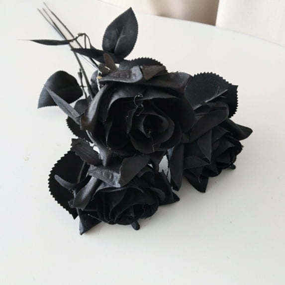 FAMTKT Black Rose Gothic Dark Artificial Flowers Holiday Indoor Black Rose Halloween Decorations Fake Flower Plants for Halloween Family Wedding Party Decoration, 3PCS