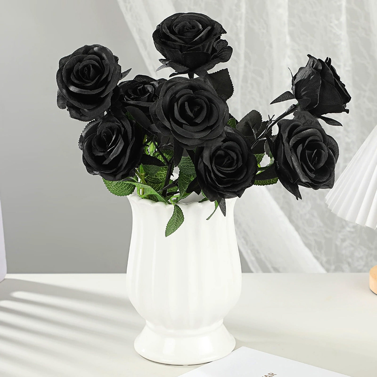 FAMTKT Black Rose Gothic Dark Artificial Flowers Holiday Indoor Black ...