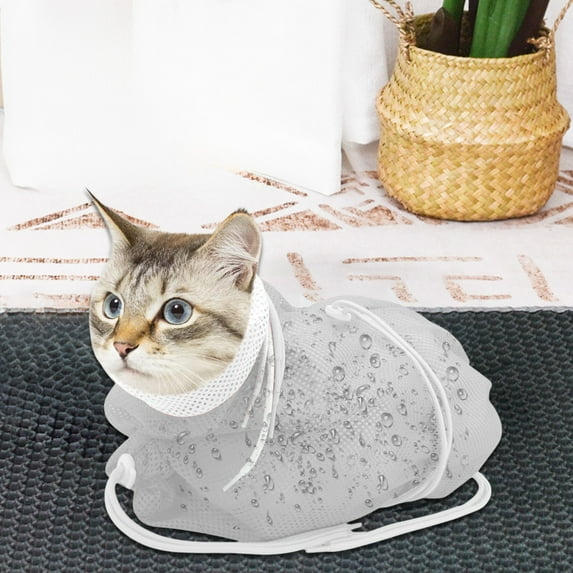 FAMTKT Cats Bathing Bag, Breathable Mesh Cats Shower Bag Cats Grooming Bag for Manicure Scratch Resistants Adjustable Bathing Polyester Soft Cats Wash Bag