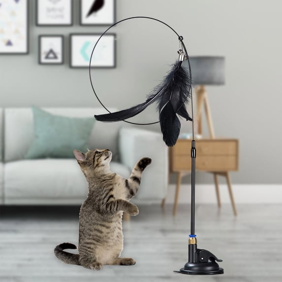 FAMTKT Cats Toy with Feathers and Bells Suction Cup Wand Interactive Play Stick for Kittens Include Pet Teaser