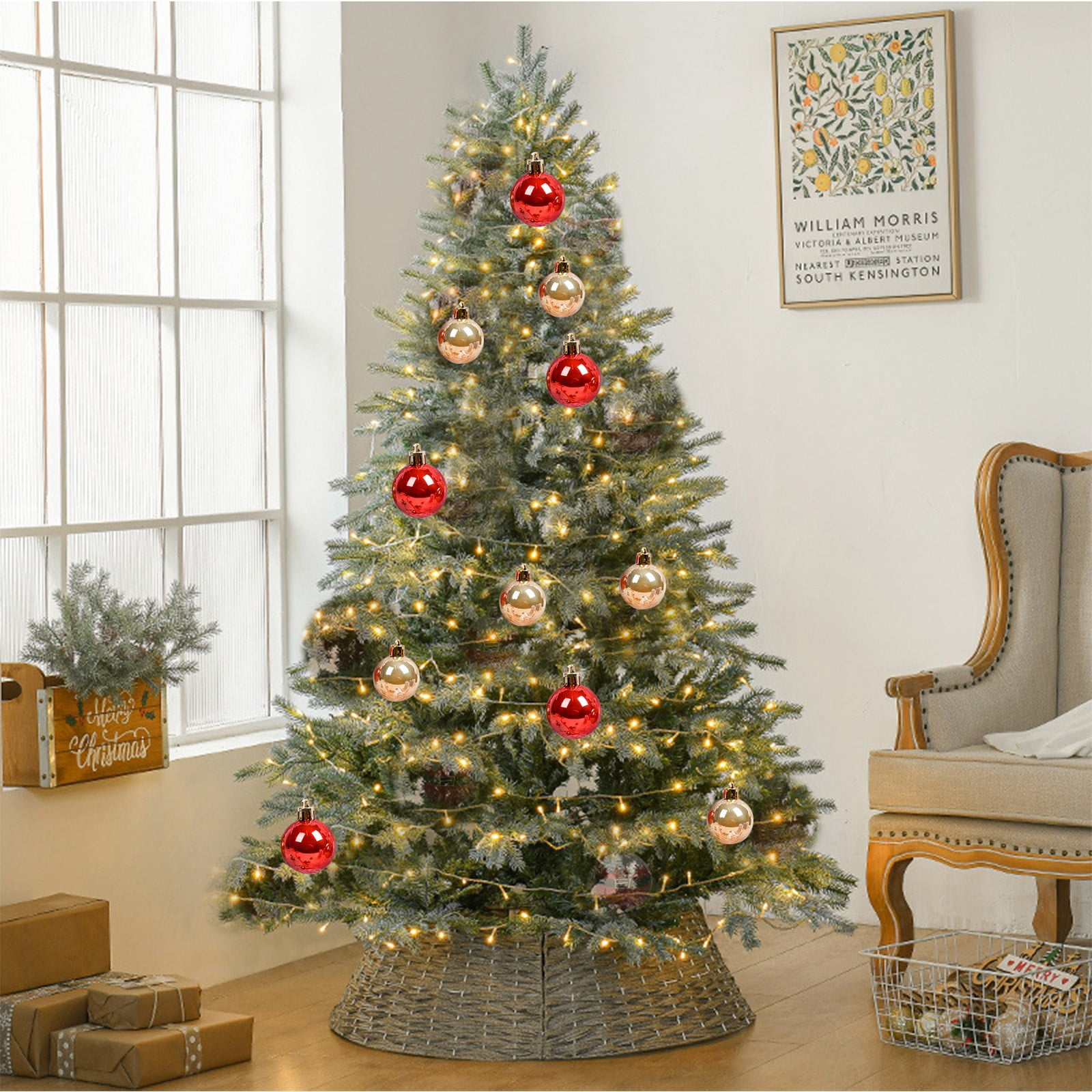 FAMTKT Christmas Balls Christmas Decorations 2.36Inch Plastic Tree