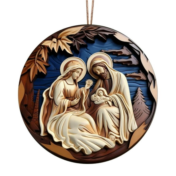 FAMTKT Christmas Ornaments Nativity Scene Decorations Flat Christmas Tree Hanging Ornaments, Nativity Xmas Tree Decorations for Winter Holiday Xmas Gifts for Women Men Car Hanging Ornaments