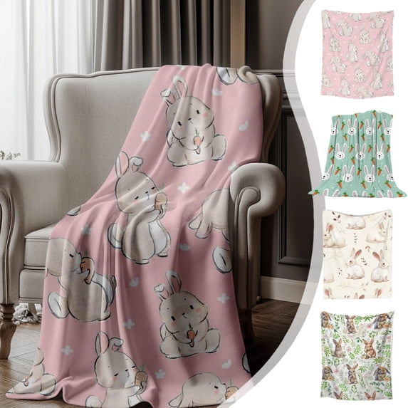 FAMTKT Cute Bunny Blanket Floral Fleece Throw, Gifts for Kids Girls, Soft & Warm, Lightweight Throw Blanket for Modern Decor, Room Home Flannel Wool Blanket