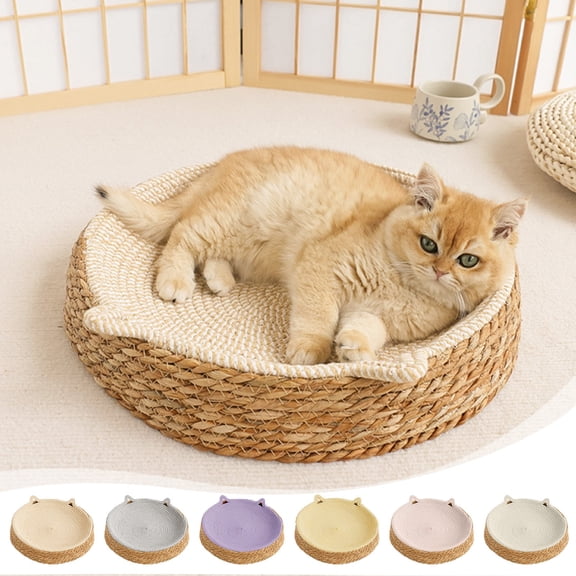 FAMTKT Dog Bed Mat Breathable Rattan Pet Bed Round Shaped Dog Mat for Pet Cozy Sleeping Cushion Deep Dog Crate Pad Pet Supplies