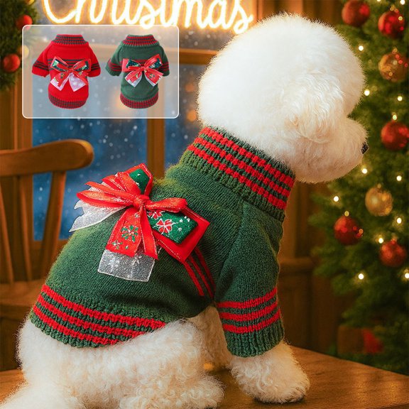 FAMTKT Dog Christmas Sweater Pet Christmas Clothes for Dogs and Cats Warm and Comfortable Snowflake Elks Christmas Skirt Holiday Decoration
