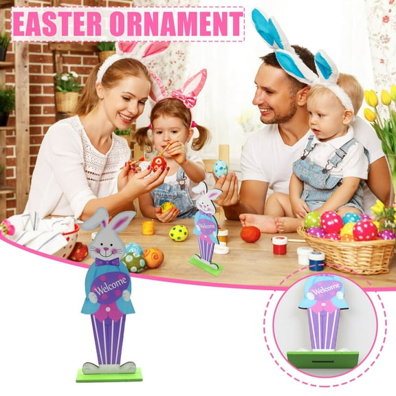 FAMTKT Easter Bunny Wooden Easter Wooden Decorations Easter Tabletop Decor for Spring Easter Home Table Centerpieces Party Room Office Tiered Tray Decor