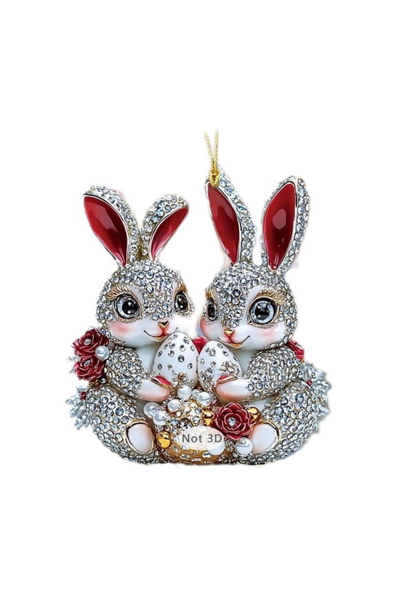 Easter Decorations Acrylic Cute 2D Bunny Bag Charms Car Rearview Mirror Accessories Backpack Pendant Easter Basket Stuffers