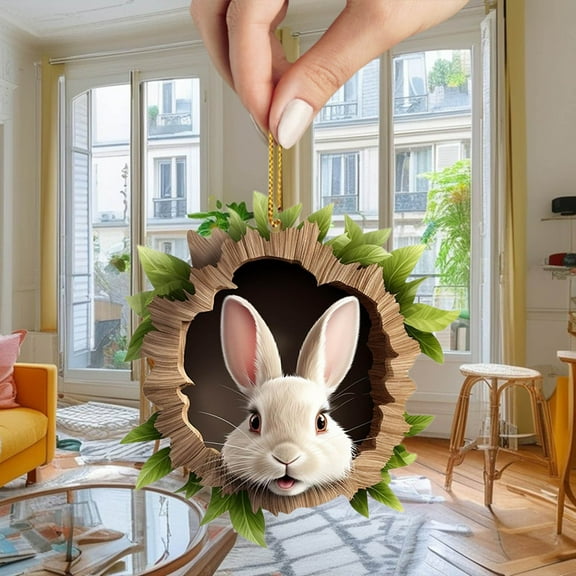 FAMTKT Easter Decorations Tree Hole Ornament Shape with Rope Hanging Decoration Acrylic Flat Car Rearview Mirror Accessories Backpack Pendant Easter Basket Stuffers