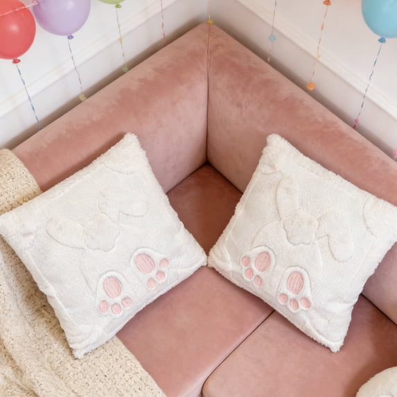 FAMTKT Easter Pillow Covers 18X18 inch, Quilted Embroidered Bunny Floral Design, Decorative Spring Throw Pillow Cases for Couch Sofa Bedroom Home Decor