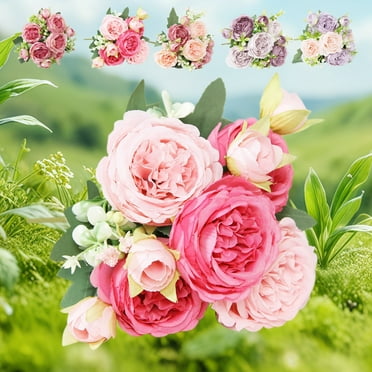 FAMTKT Fake Flowers, Artificial Flowers Bouquets, Artificial Silk Roses in Vase, Dining Table Centerpiece Decor, Flower Arrangements for Home Decor, Kitchen Decor, Spring Decor on Clearance