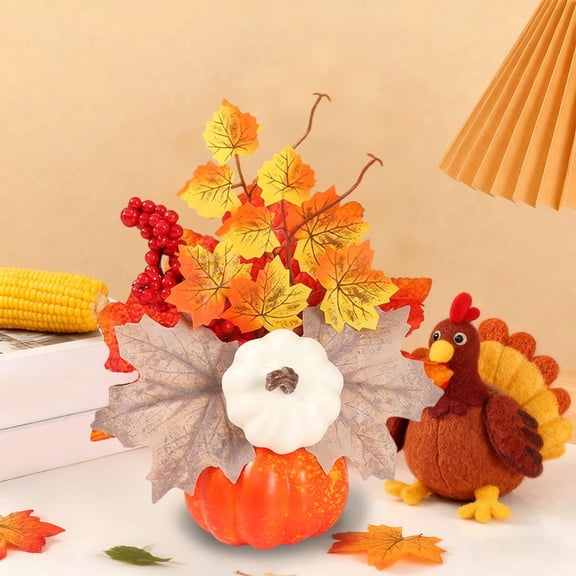 FAMTKT Fall Decor Halloween Ornaments Gain Festival Maple Leaf Wreath Pumpkin Red Fruit Accessories Thanksgiving Pumpkin Decorations Ambient Table Setting