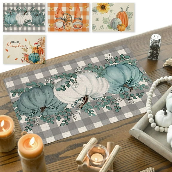 FAMTKT Fall Decor Pumpkin Fall Placemats 12x18" Fall Thanksgiving Harvests Vintage Table Mats for Party Catering Decorations