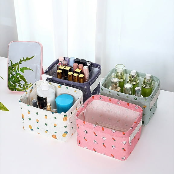 FAMTKT Foldable Canvas Storage Box, Fabric Storage Basket Household Desktop Cosmetics Storage Box, Closet Organizers and Storage