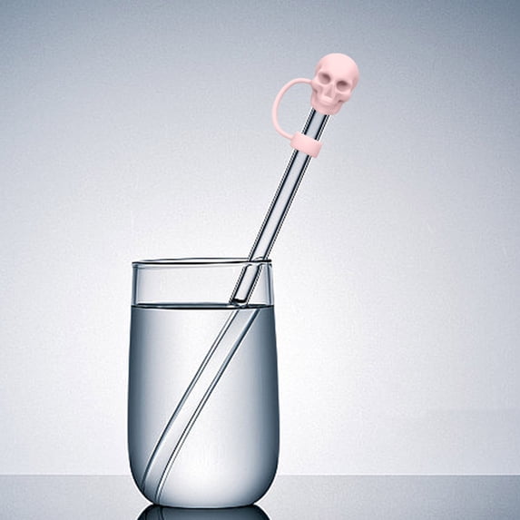 FAMTKT Halloween Skull Straw Covers Reusable Cute Drinking Straw Toppers Accessories Portable Protector Plugs Decorations Gifts for Party