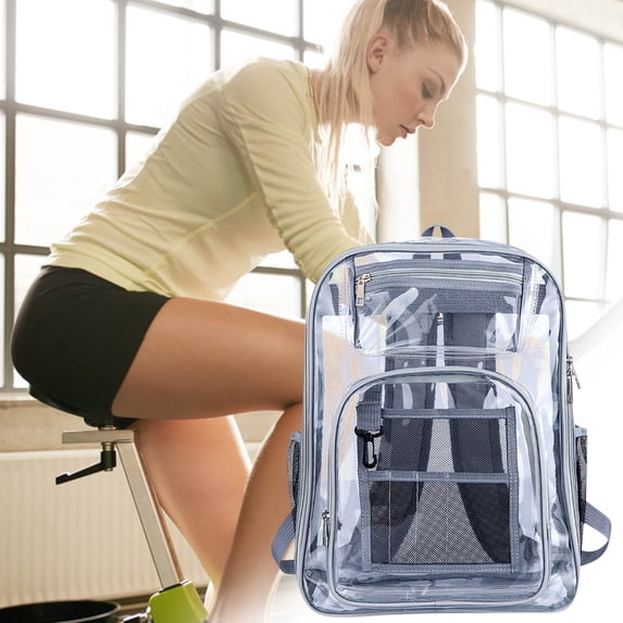 FAMTKT Heavy Duty Clear Backpack with Large Laptop Compartment, Plastic Bookbags for School, Stadium, Security, Sporting, Clear Bags for Women