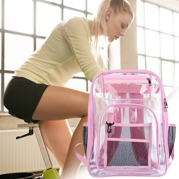 FAMTKT Heavy Duty Clear Backpack with Large Laptop Compartment, Plastic Bookbags for School, Stadium, Security, Sporting, Clear Bags for Women