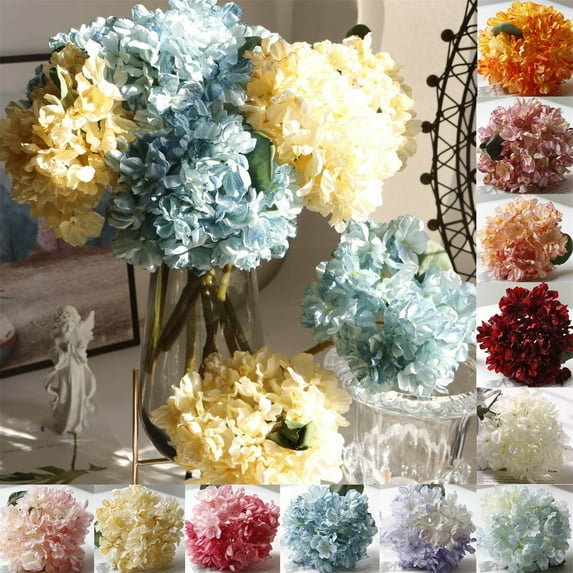 FAMTKT Hydrangea Artificial Flowers Artificial Silk Fake Flowers Wedding Valentines Bouquet, Realistic Hydrangea Flowers Bouquet for Wedding Party Office Home Decor