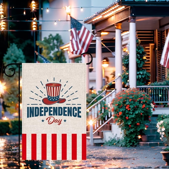 FAMTKT Independence Day Garden Flag Linen Yard Flags Border Outdoor Patio Decorative Flags Holiday Celebration Hanging Flag Fourth of July Party Decorations