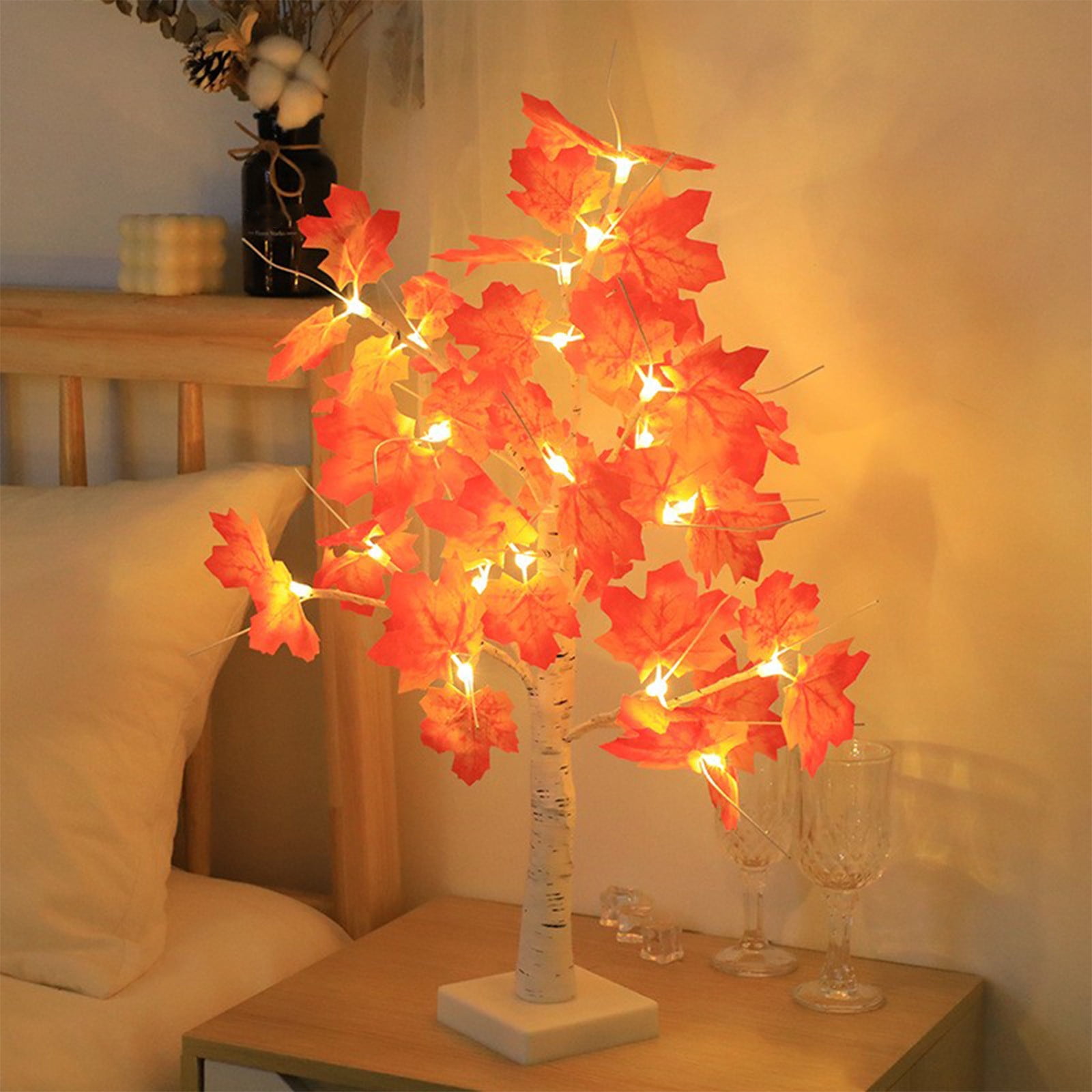 FAMTKT LED Tree Lights Thanksgiving Decoration Maple Leaf Table Tree ...