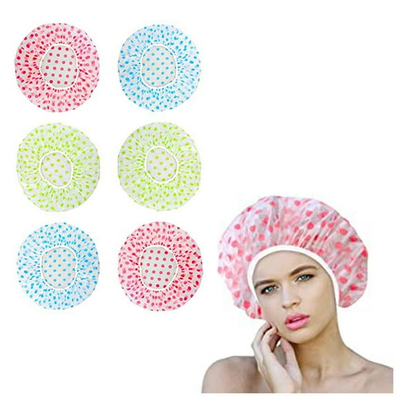 FAMTKT Large Shower Caps, 6 PCS Waterproof Bath Caps Plastic Reusable Shower Caps Elastic Band Bath Hair Hat for Women Ladies, Bathroom Accessories Travel Essentials