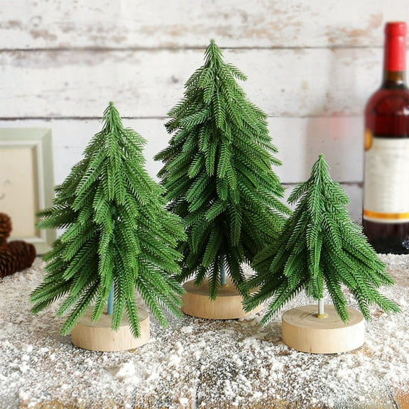FAMTKT Mini Christmas Tree Tabletop Christmas Tree Small Christmas Tree Mini Christmas Tree Mini Pines Tree Bottle Brush Fake Tree with Wooden Base for Tabletop Decoration